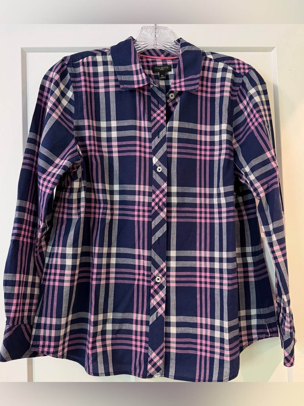 NWOT Talbots Purple, Pink, and White Plaid Button-Up Blouse